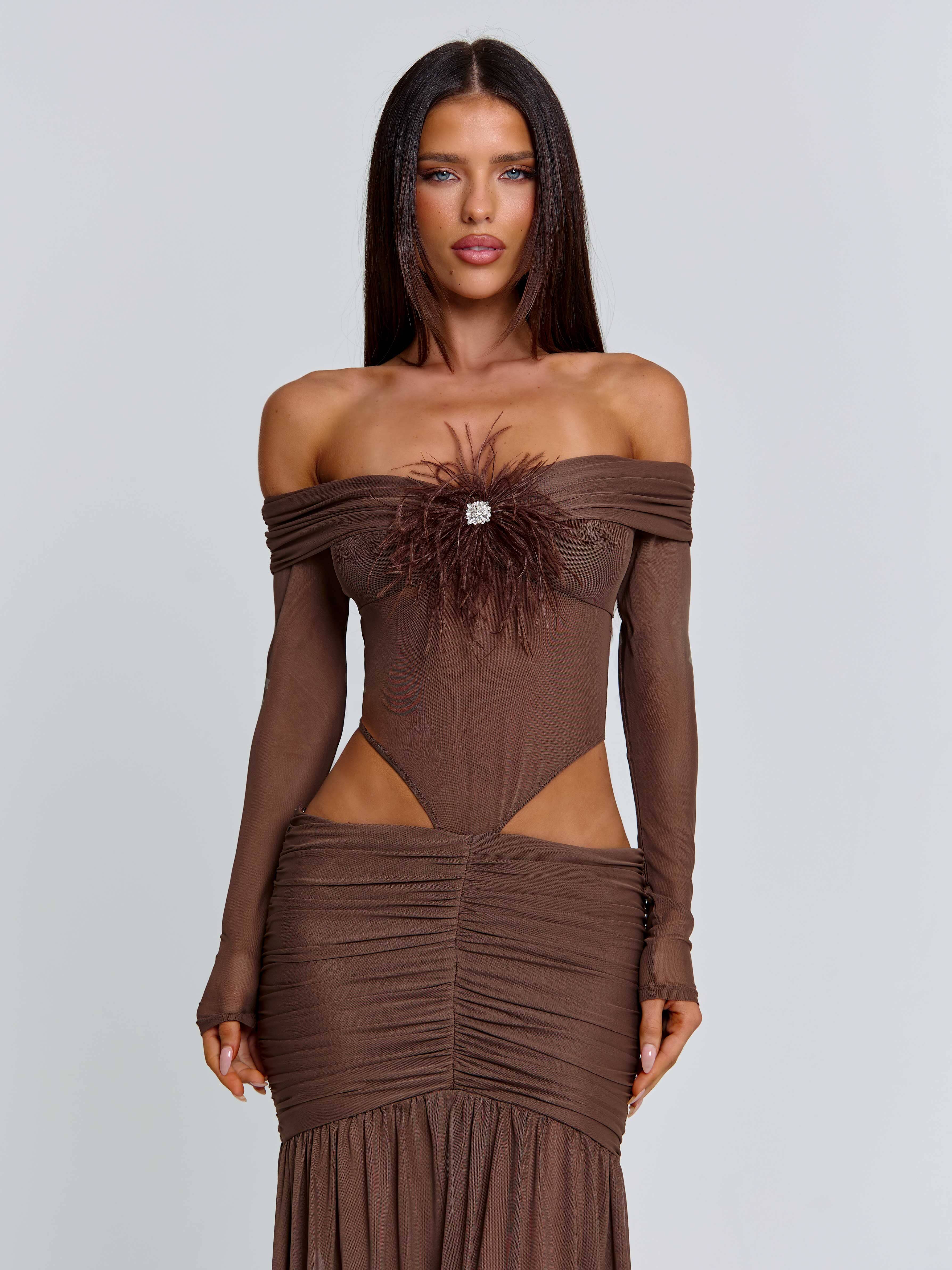 ANGELAE MAXI DRESS CHOCOLATE BROWN - Image 3