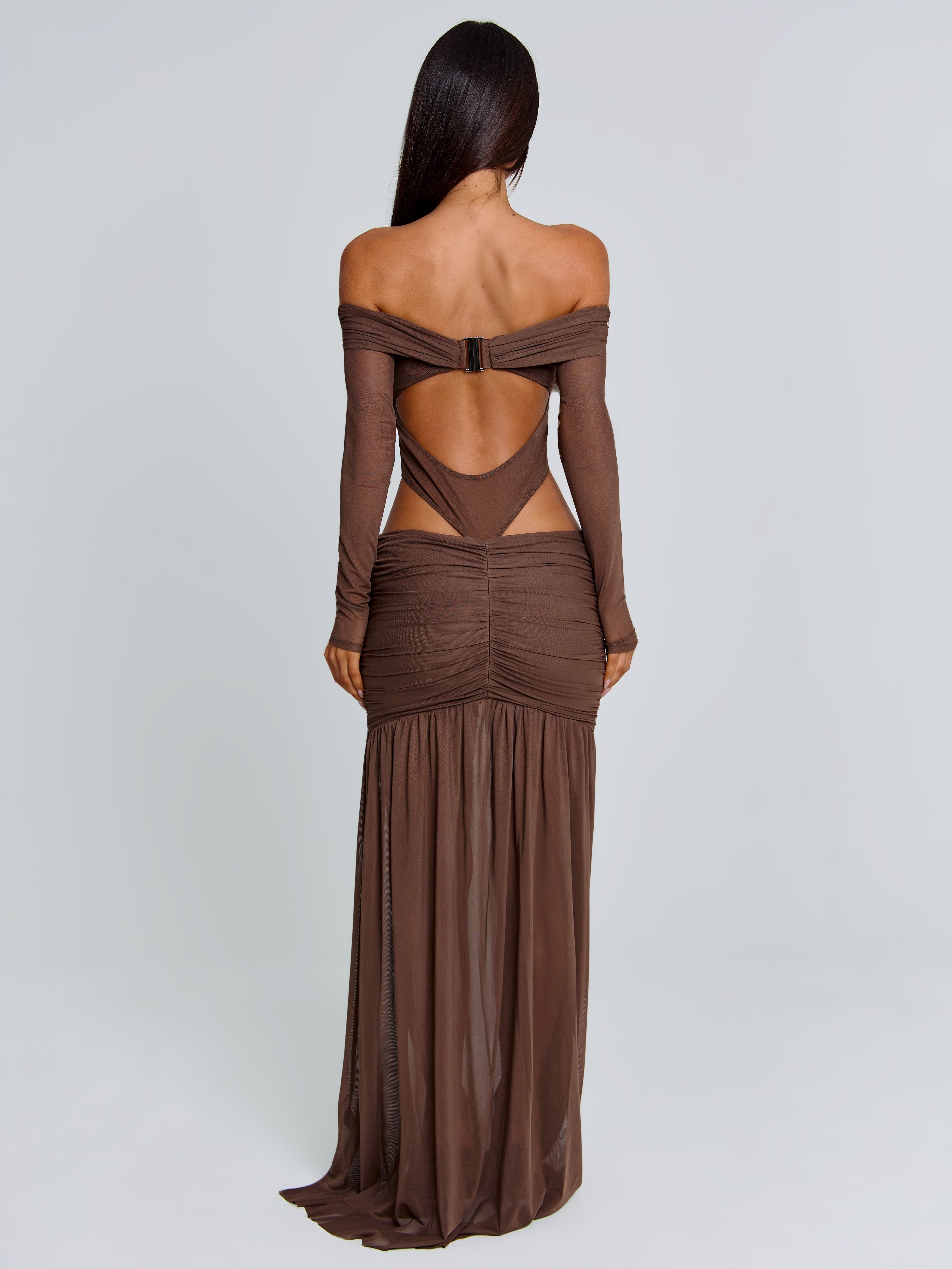 ANGELAE MAXI DRESS CHOCOLATE BROWN - Image 6