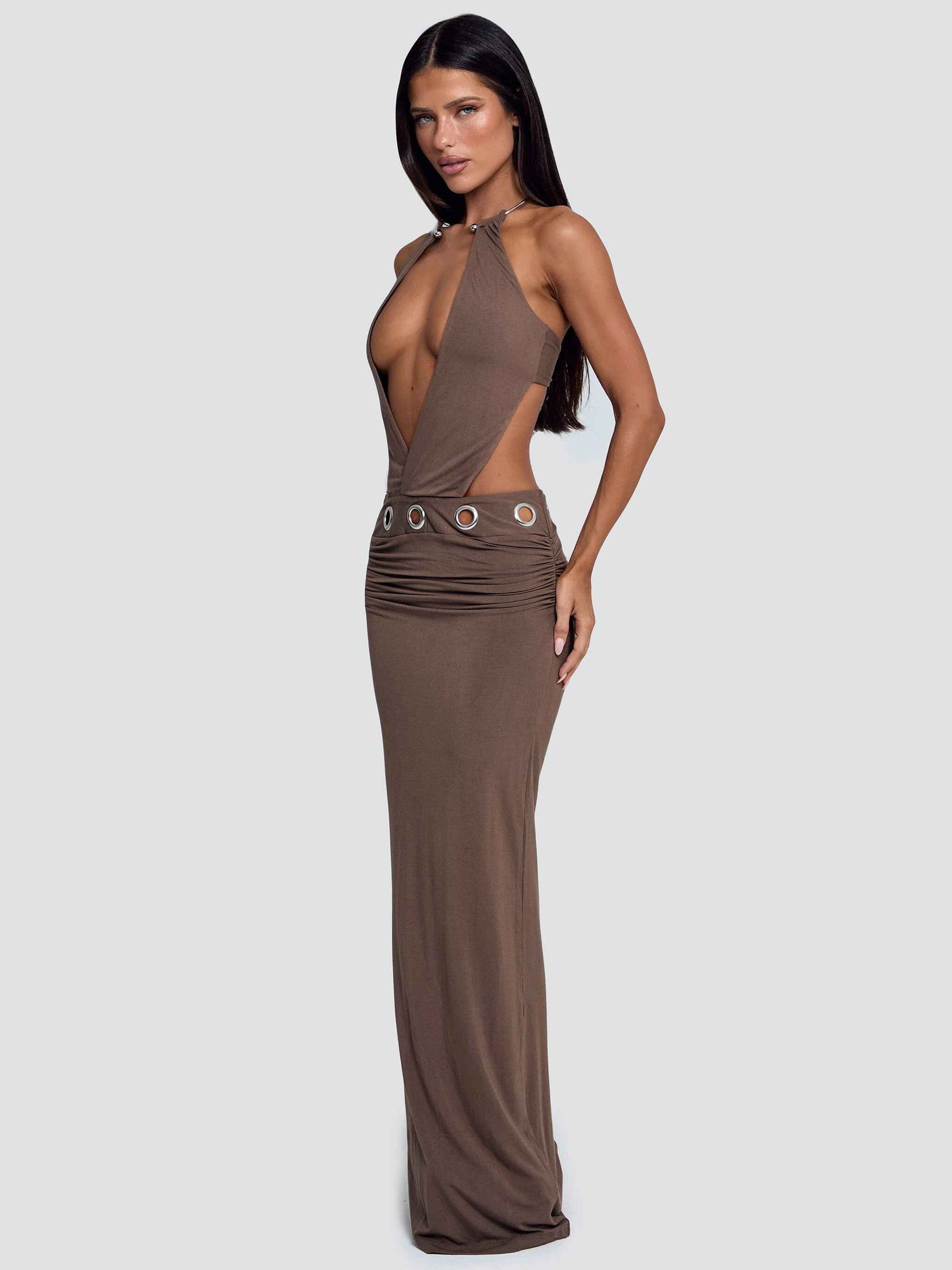 BELLINA MAXI DRESS BROWN - Image 3