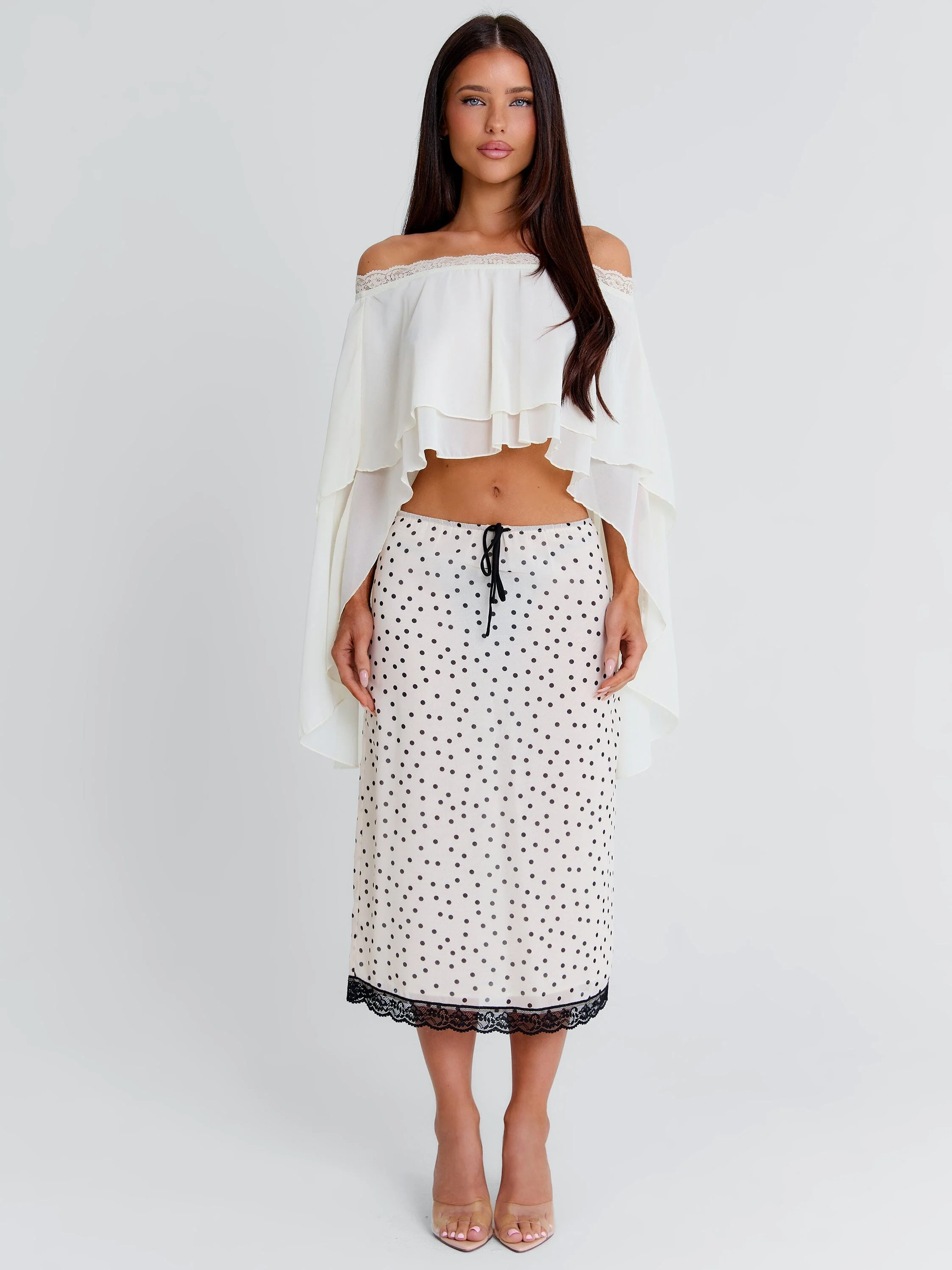 ELAINA MIDI SKIRT CREAM POLKA DOT - Image 2