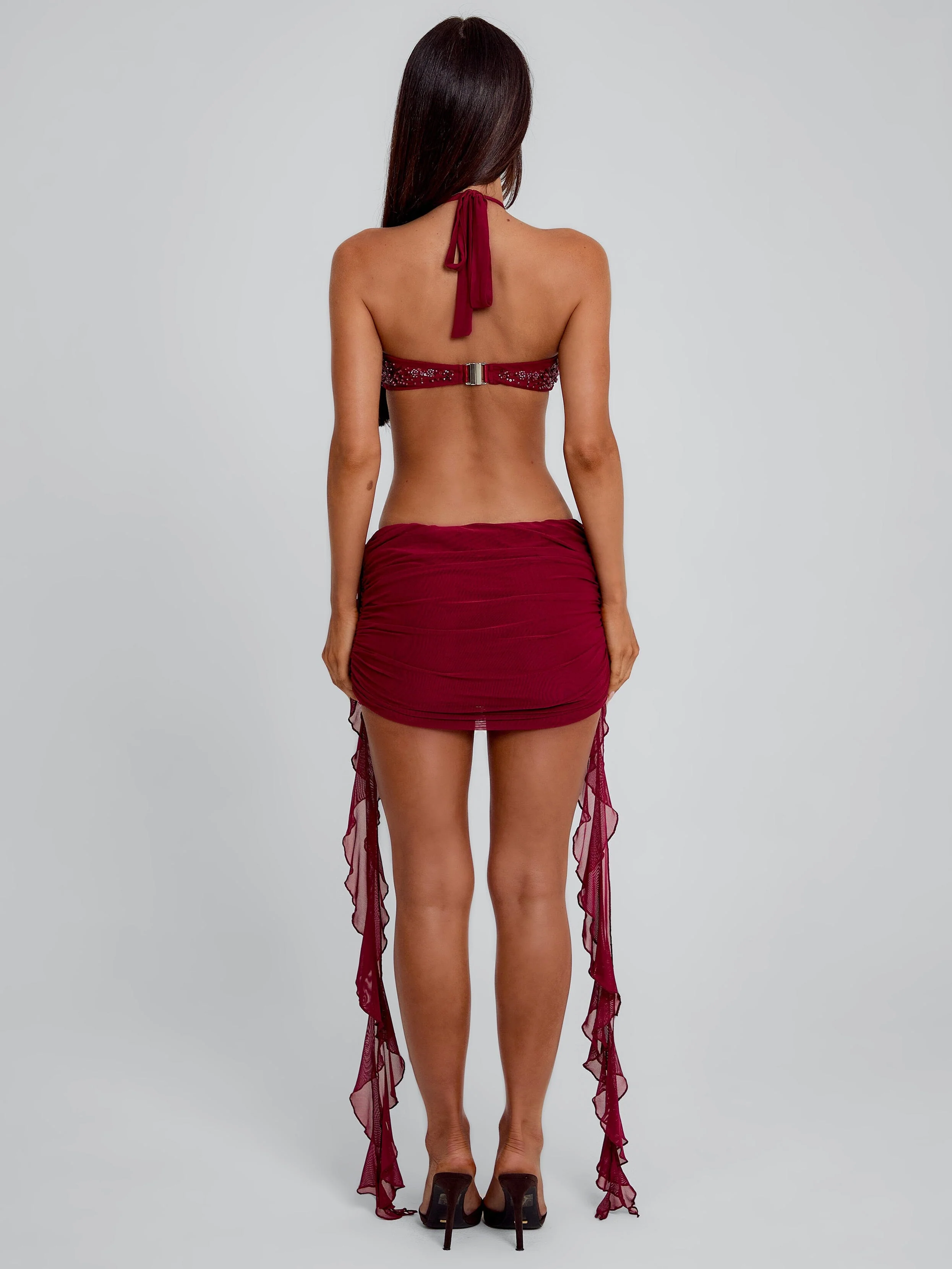 GERALDINE MINI DRESS BURGUNDY - Image 6
