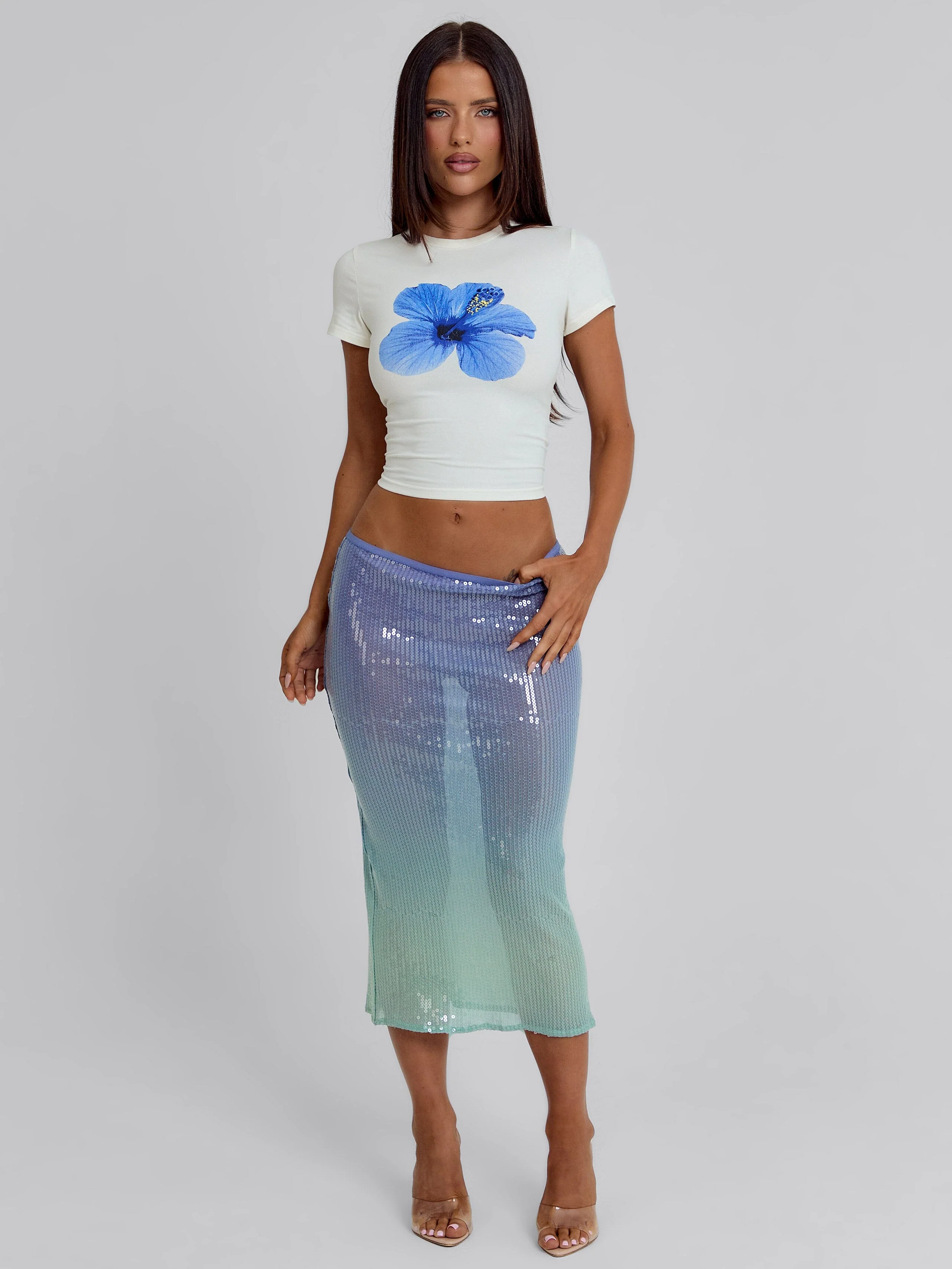 GINGER MIDI SKIRT BLUE - Image 3