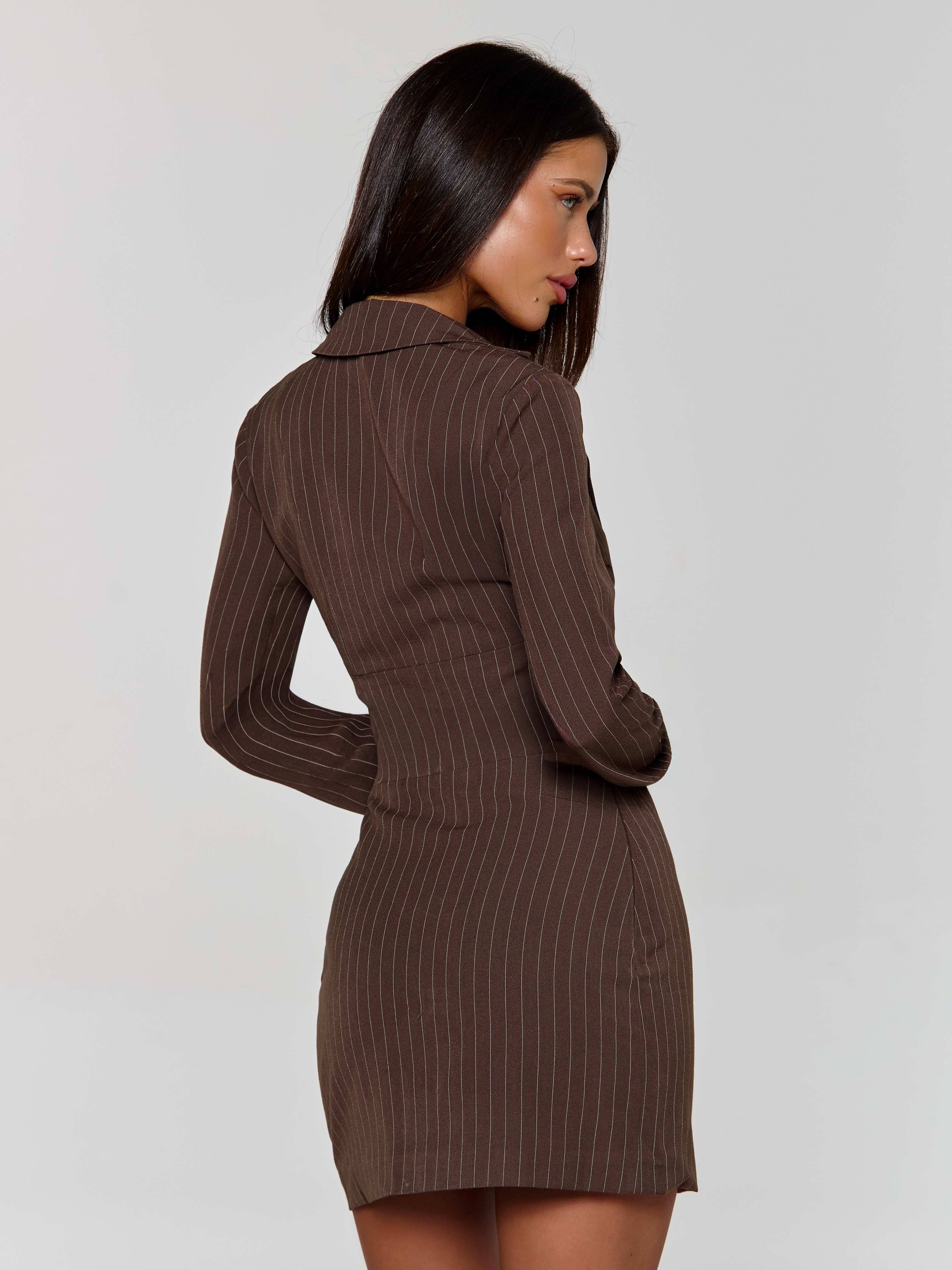 KESSIA MINI DRESS BROWN PINSTRIPE - Image 5