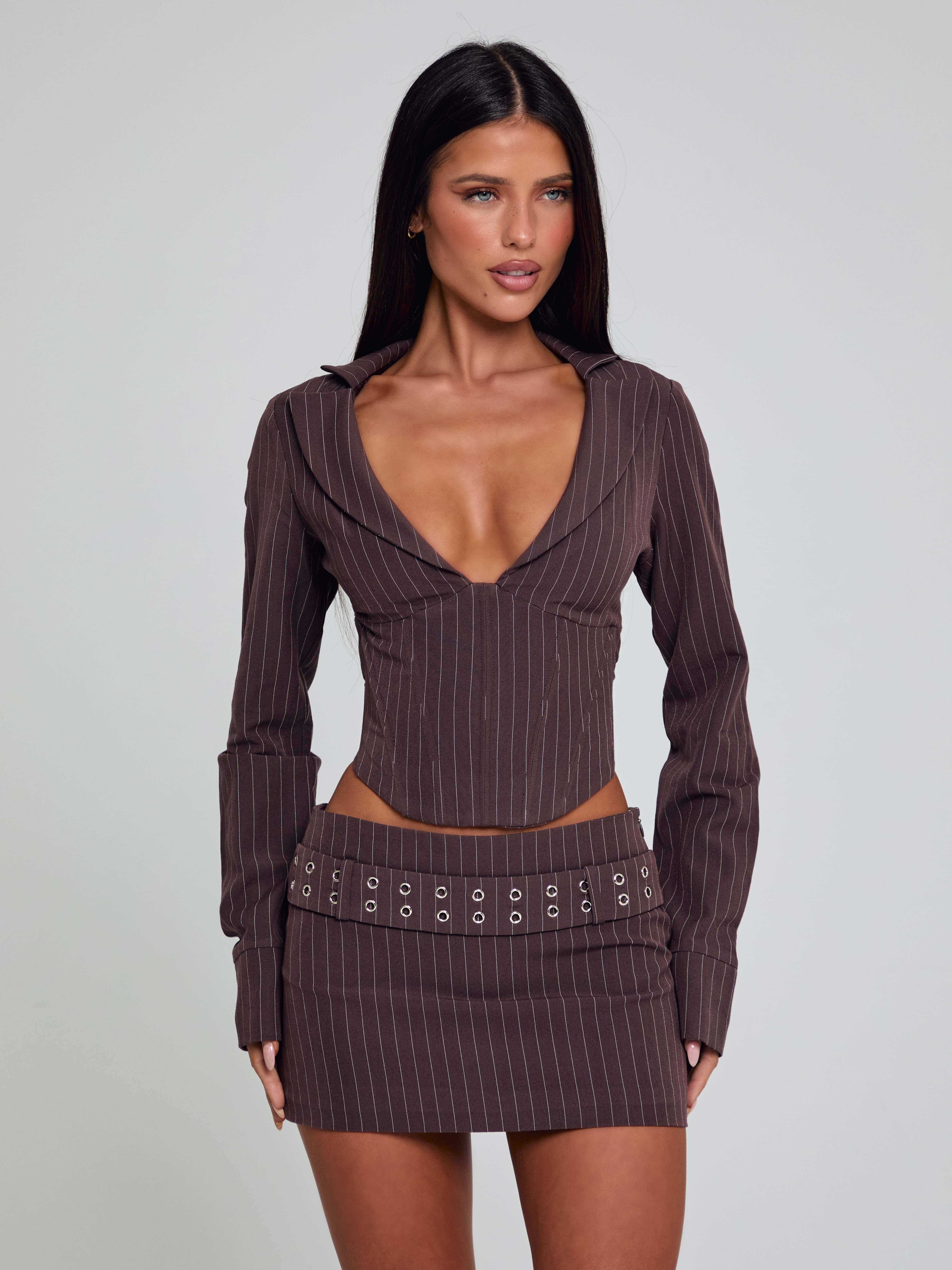 KESSIA TOP BROWN PINSTRIPE - Image 6