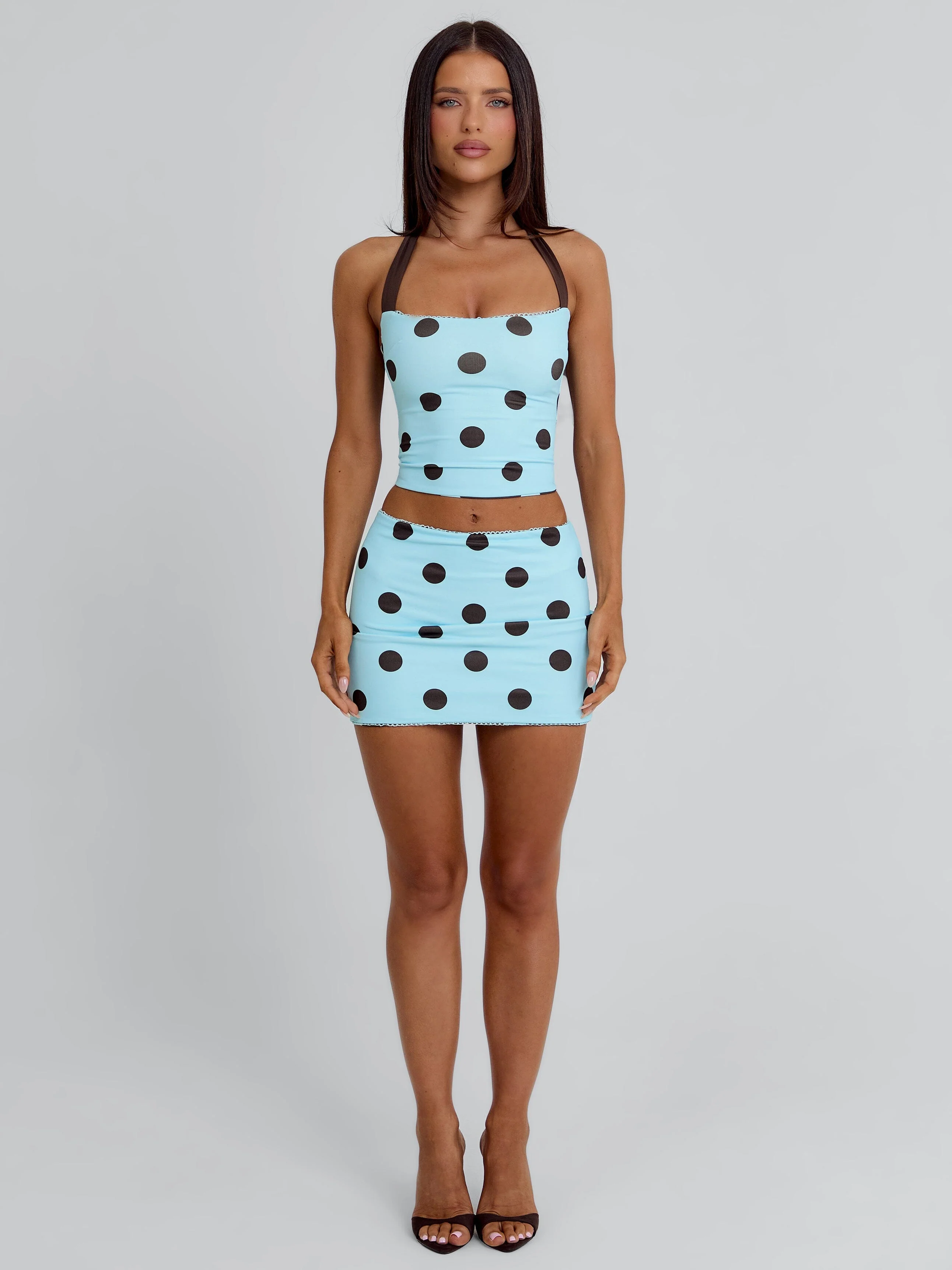 LULA REVERSIBLE TOP BLUE AND CHOCOLATE POLKA DOT - Image 2