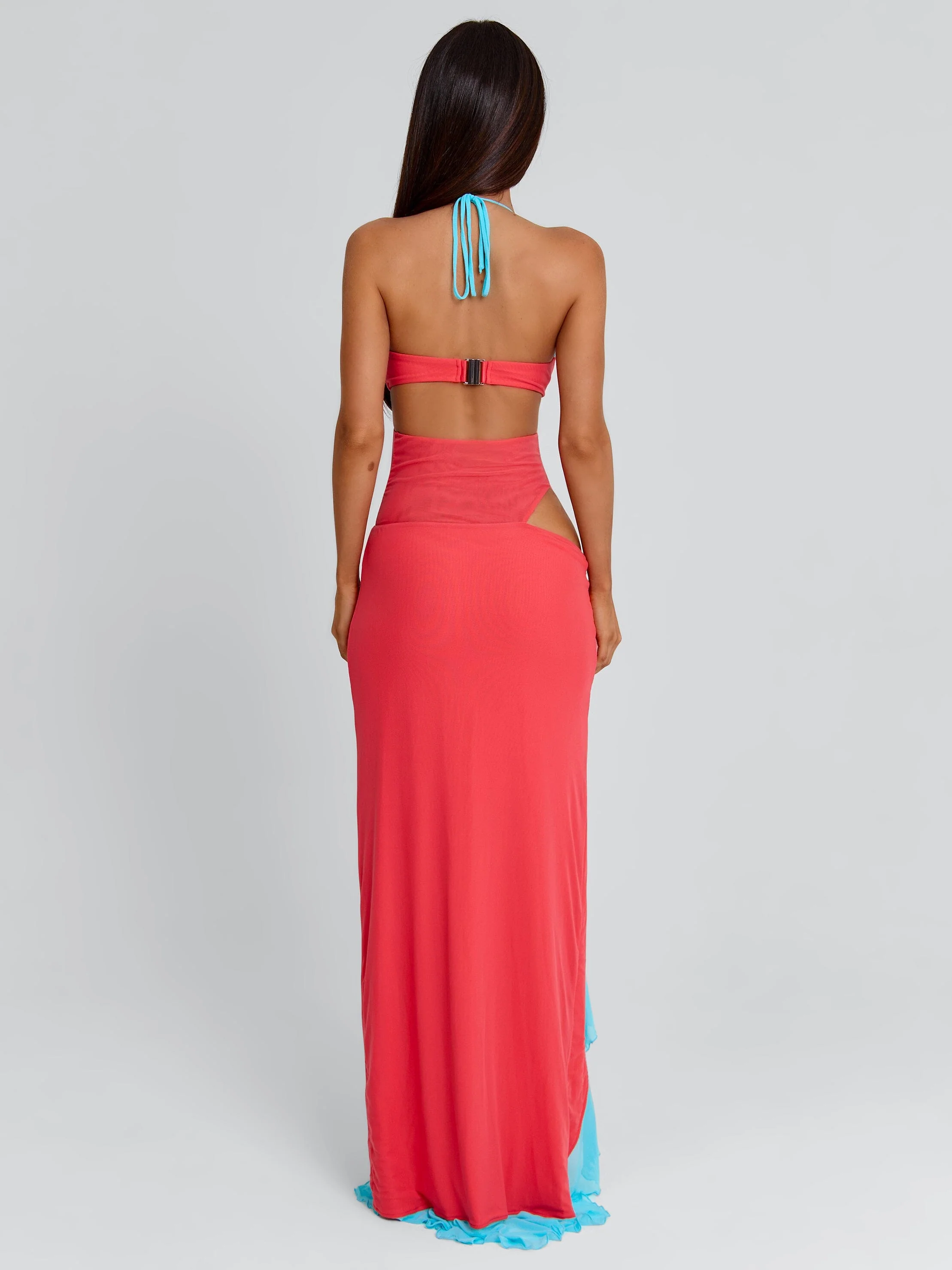 MIRANDA MAXI DRESS CORAL AND BLUE - Image 7