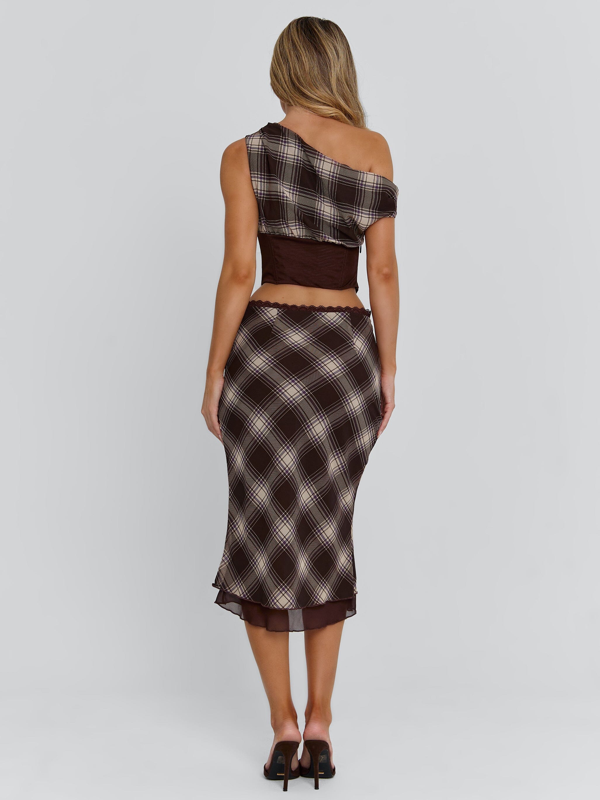 NARELLE MIDI SKIRT BROWN CHECK - Image 7