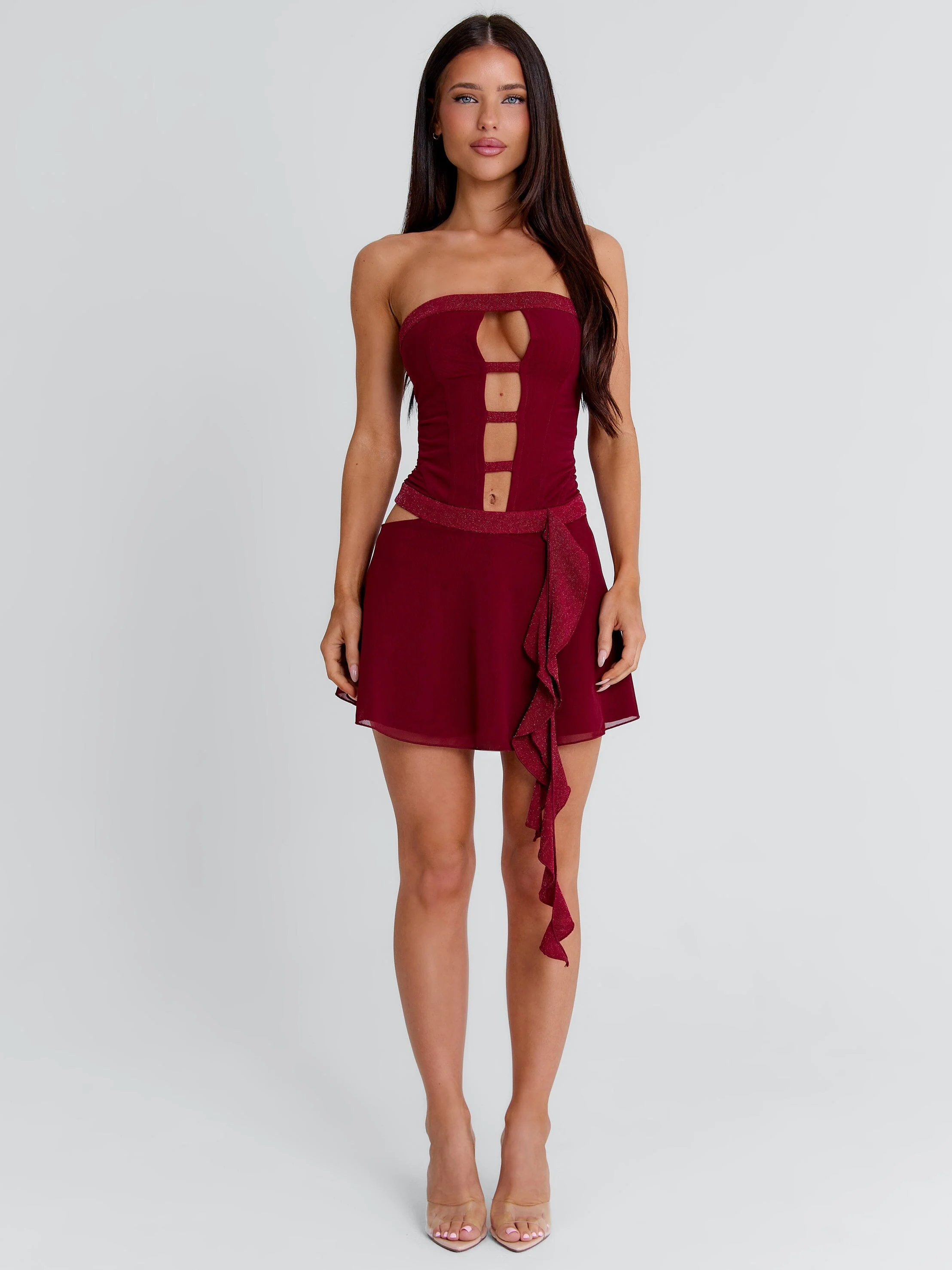 NINA MINI DRESS BURGUNDY - Image 3