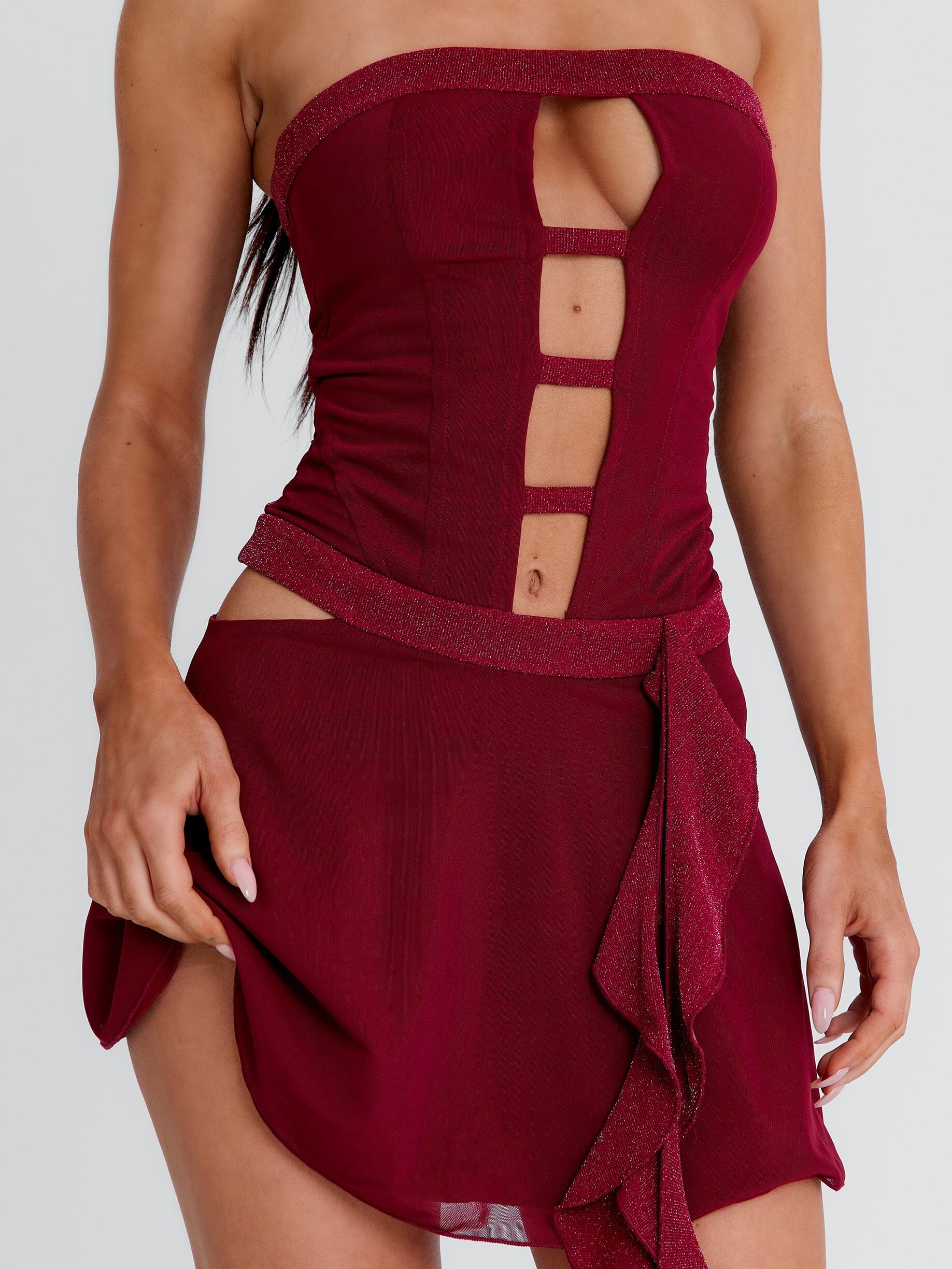 NINA MINI DRESS BURGUNDY - Image 4