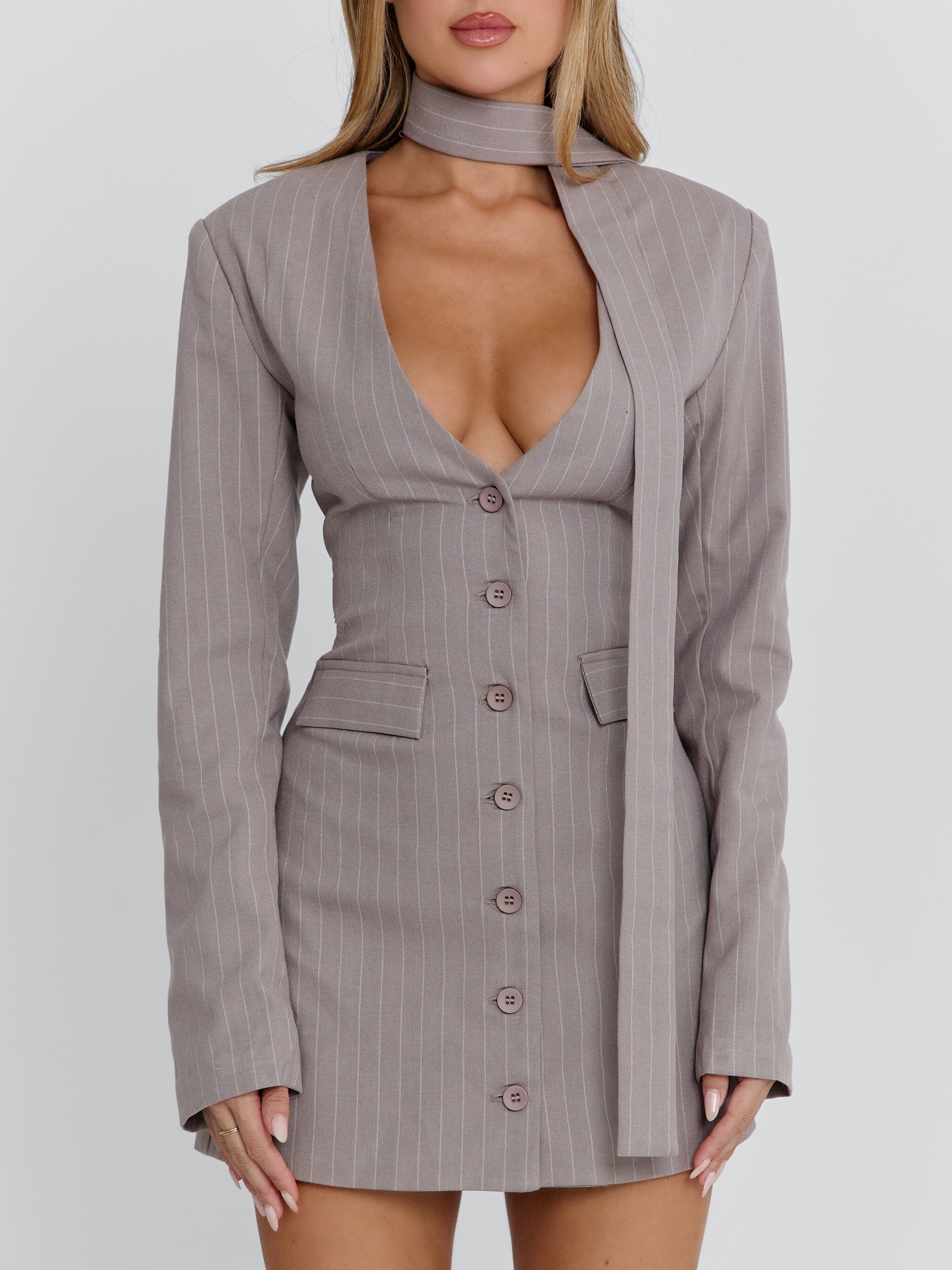 REHNEE BLAZER GREY PINSTRIPE - Image 3