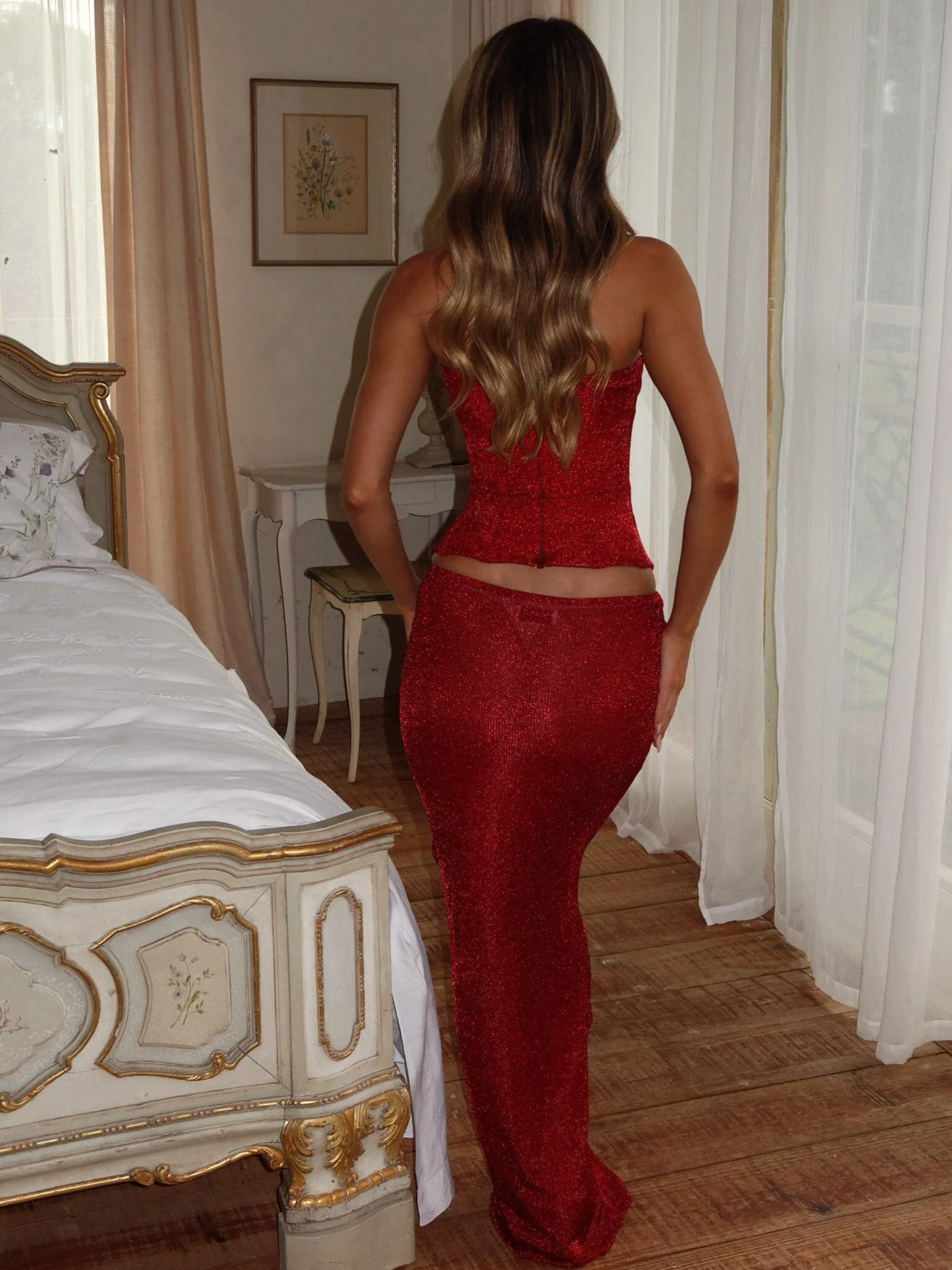SOLA FLOWER MAXI SKIRT RED SHIMMER - Image 5